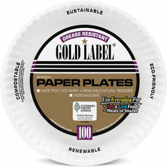 PLATE,9",GLD LABEL MED,WH